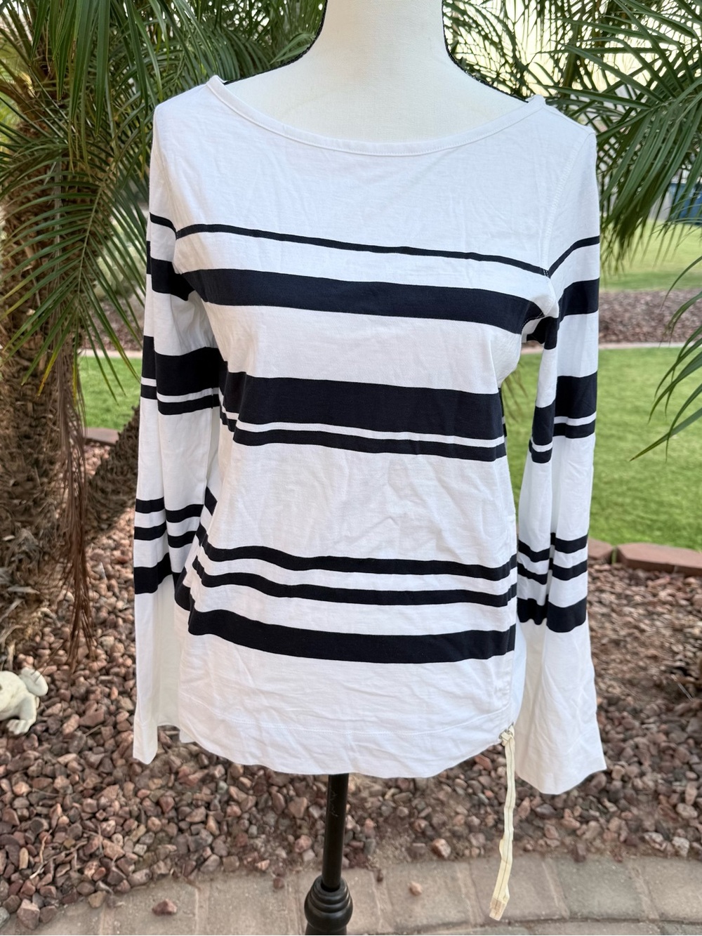 Nautica White Long-Sleeve Boatneck Top with Navy Stripes - NWT- Size M